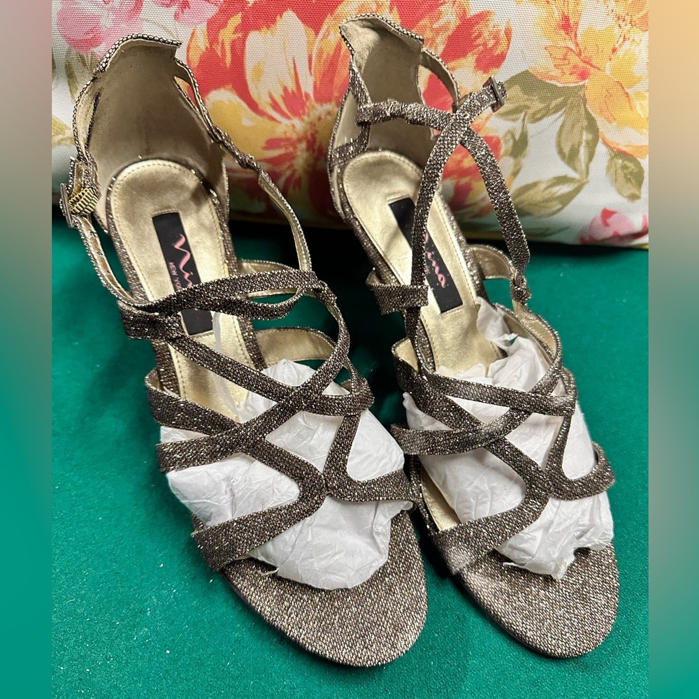 Nina Leather Glittery Strappy Heels